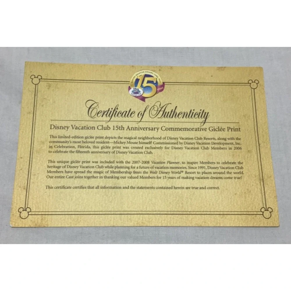 Disney Vacation Club 15th Anniversary Commemorative Giclee Print 14x11